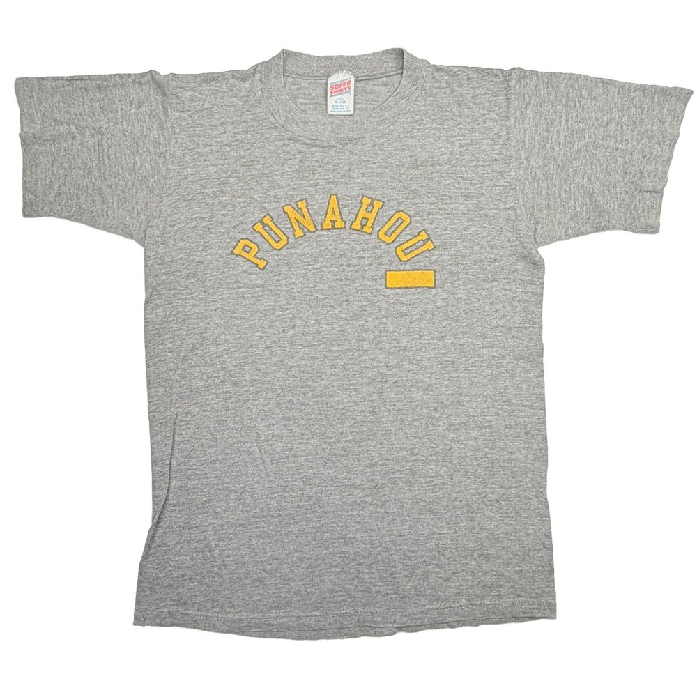 Vintage 90s Punahou School Hawaii Soffe Gray Gym T Shirt USA Adult Small
